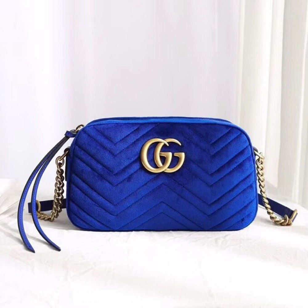 G GG Marmont Velvet Small Shoulder Bag(Cobalt Blue)