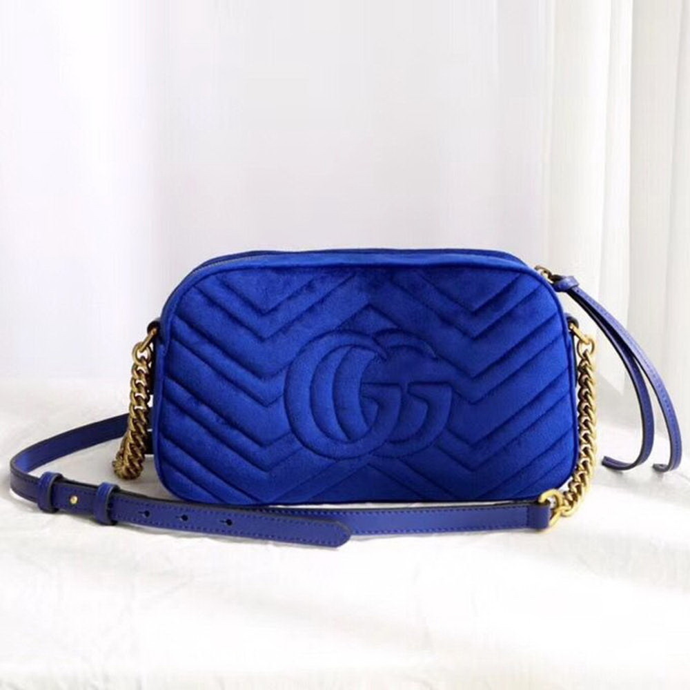 G GG Marmont Velvet Small Shoulder Bag(Cobalt Blue)
