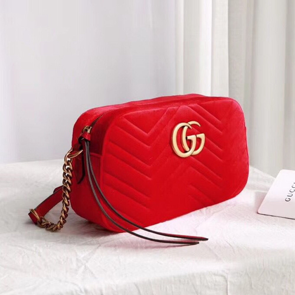 G GG Marmont Velvet Small Shoulder Bag(Hibiscus Red)