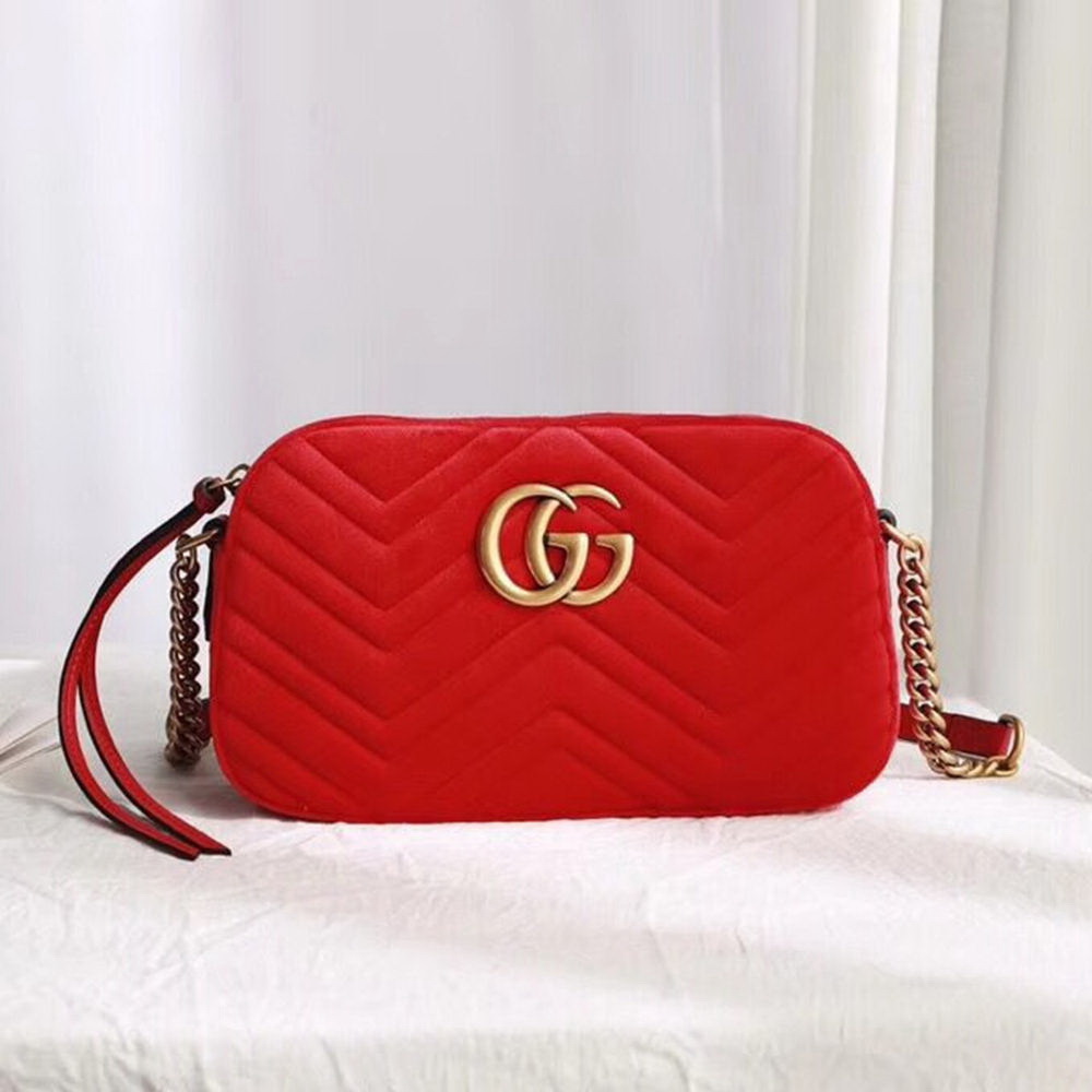 G GG Marmont Velvet Small Shoulder Bag(Hibiscus Red)