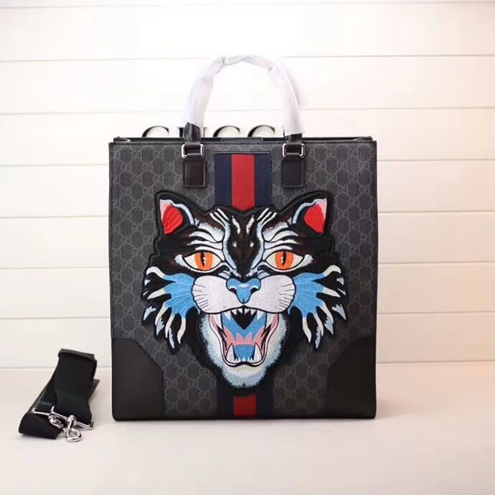G GG Supreme Tote with Embroidered Angry Cat