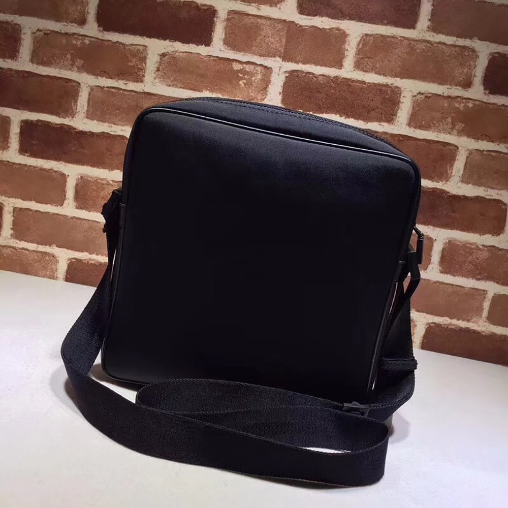 G Interlocking G Web Messenger Bag in Black Leather