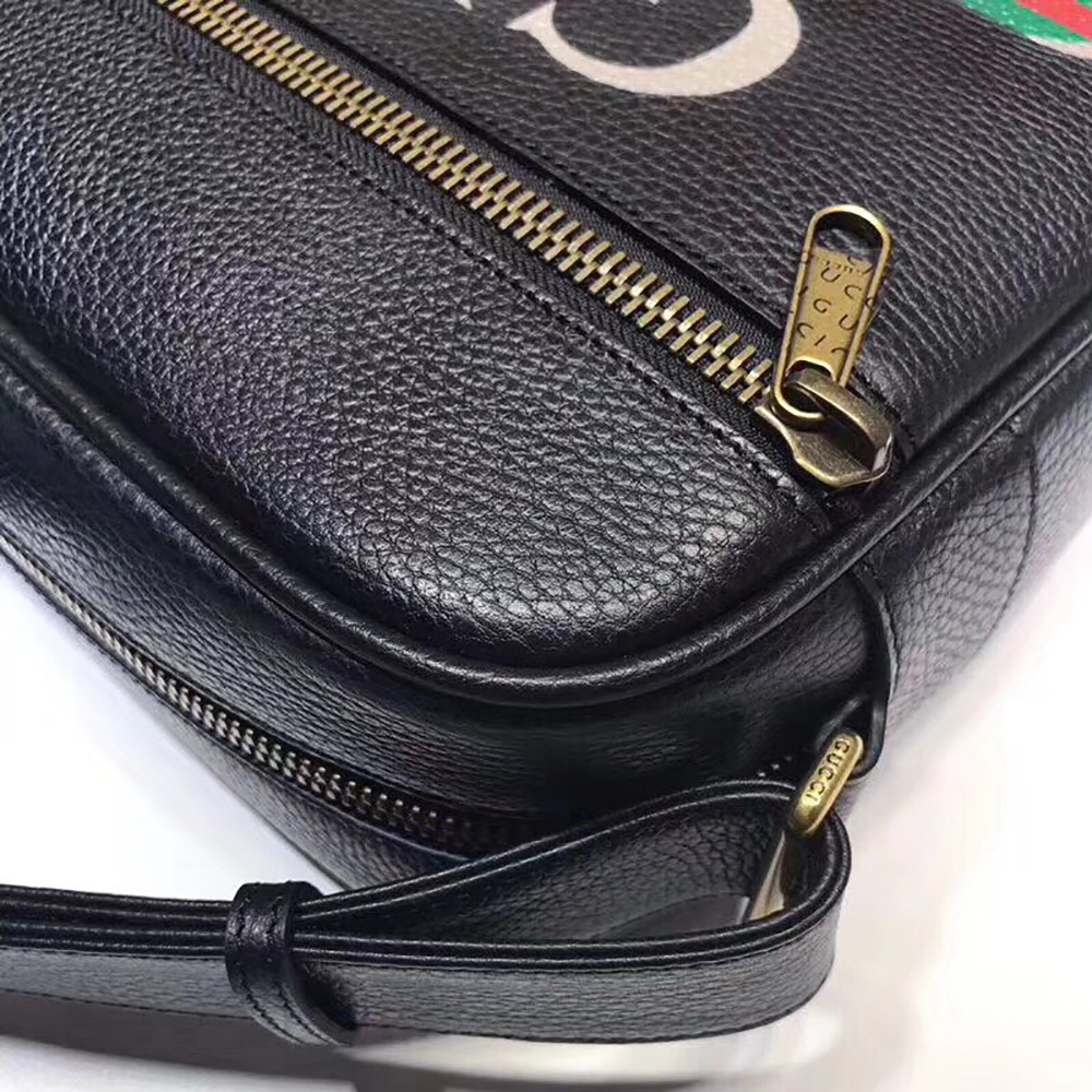 G Print Shoulder Bag with Vintage Logo in BLack Leather(33x22x9cm)