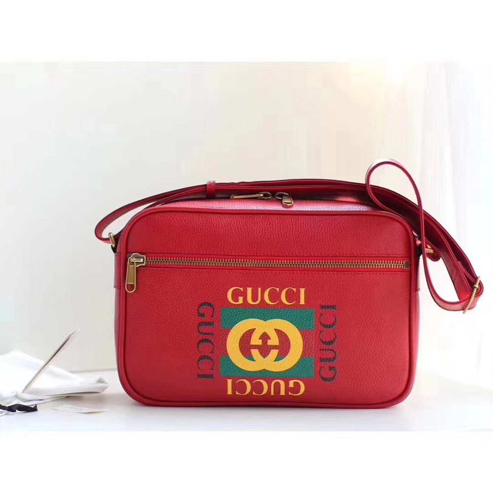 G Print Shoulder Bag with Vintage Logo in Red Leather(33x22x9cm)