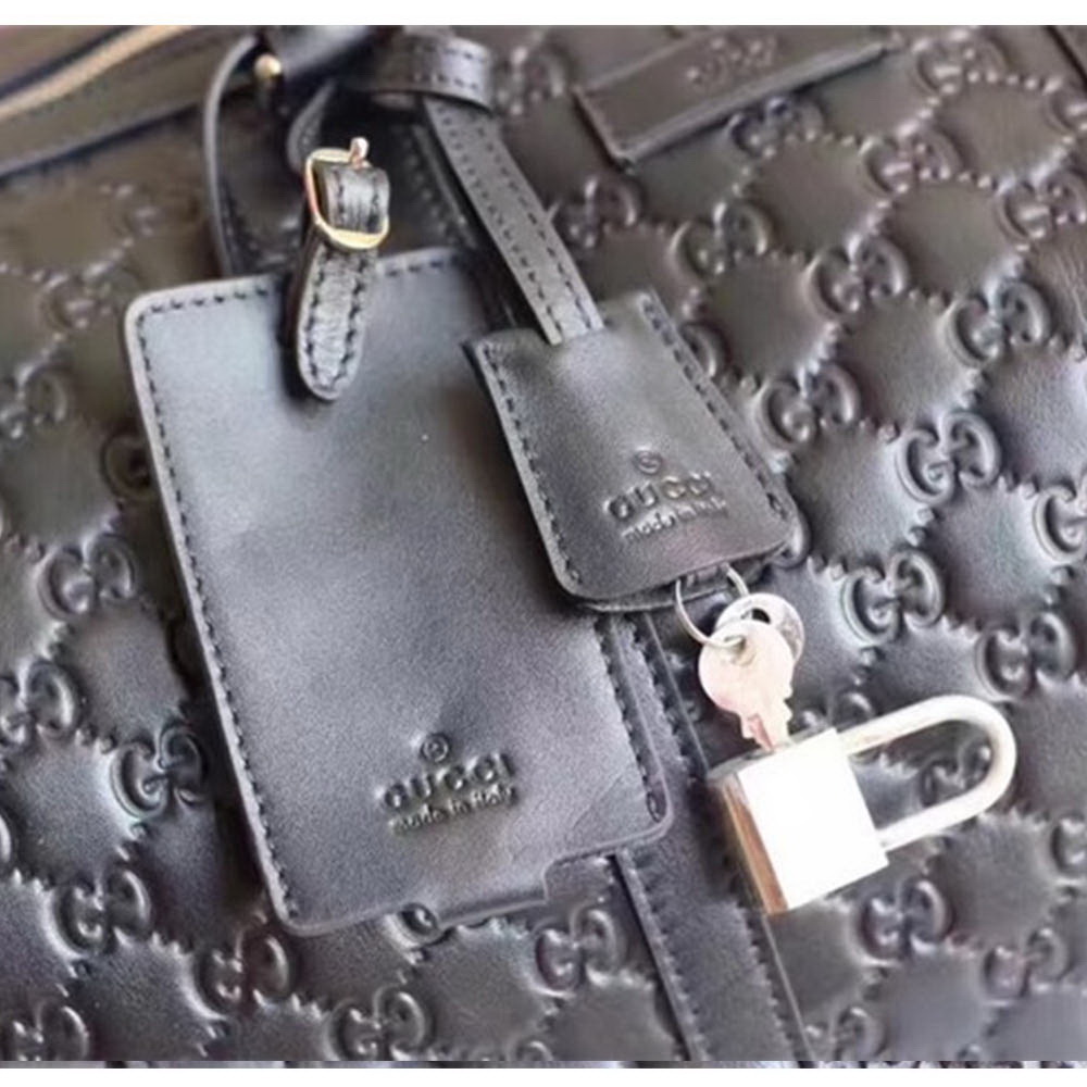 G Signature Leather Duffle Travel Bag